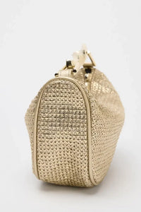 Serena Sculpted Handle Woven Straw Bucket Bag – Terracotta Shoulder Bag, Raffia Tote | Half moon straw sling bag