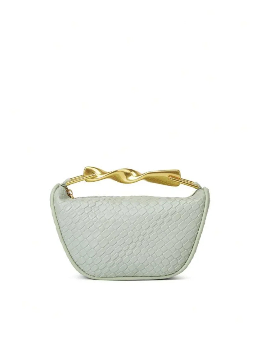 Serena Sculpted Handle Woven Straw Bucket Bag – Terracotta Shoulder Bag, Raffia Tote | Half moon straw sling bag