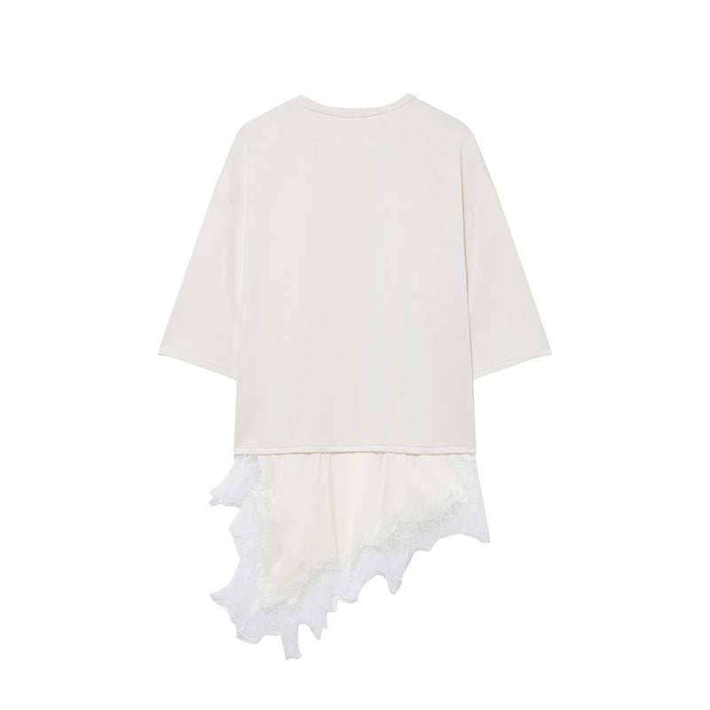 Celina Layered Lace Hem Top – Oversized Faux Layered T Shirt for Women