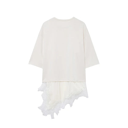 Celina Layered Lace Hem Top – Oversized Faux Layered T Shirt for Women