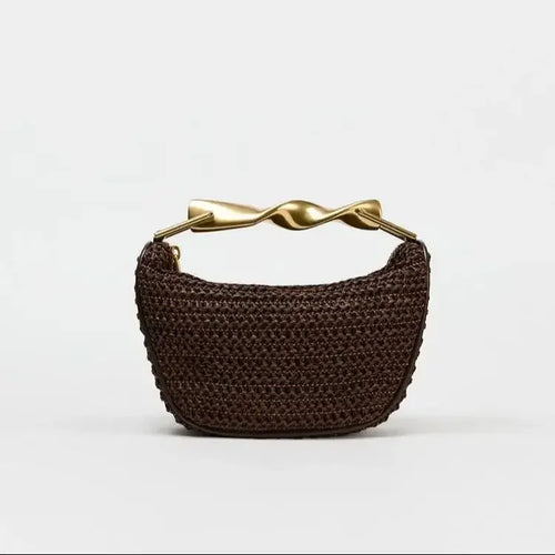 Sculpted handle woven straw bucket bag, summer straw purse for brunch outfit, casual chic raffia tote bag, woven bucket bag.