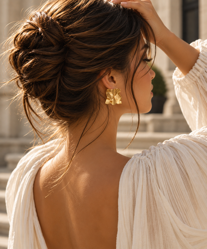 Amare Gold and Silver Sculptural Wavy Square Stud Earrings