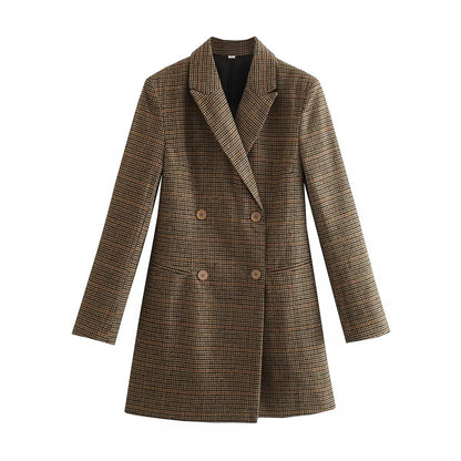 Tailored houndstooth blazer dress women with sculpted fit and gold buttons, classic plaid blazer mini dress ideal for workwear blazer dress or date night tailored blazer mini dress outfit.