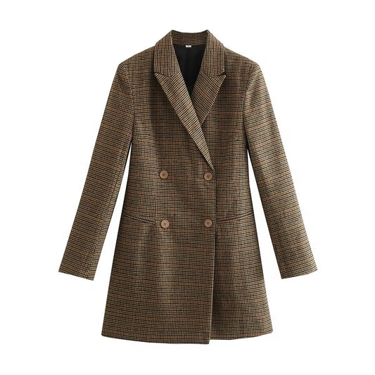 Tailored houndstooth blazer dress women with sculpted fit and gold buttons, classic plaid blazer mini dress ideal for workwear blazer dress or date night tailored blazer mini dress outfit.