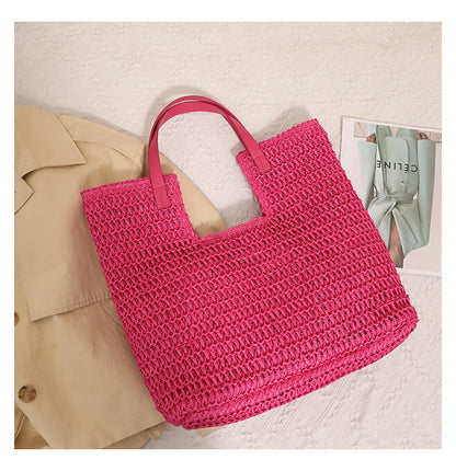 Women's straw beach tote bag
