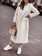 Load image into Gallery viewer, Women’s white wool blend wrap coat featuring a soft structured silhouette, tie-front closure, and mid-calf length, suitable for professional and minimalist wardrobes.