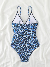 Load image into Gallery viewer, Blue leopard print monokini, Plunging neckline swimwear for women,  Stylish monokini for curvy women,  Beachwear for women USA, busty bikini, taylor swift bikini, bikini butts, reddit bikini, ashley graham bikini, dua lipa bikini.