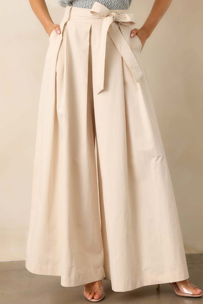 apricot belted pleated wide leg pants, cream high waisted wide leg pants, business casual pants women, workwear trousers women, neutral outfit pants women, elegant wide leg pants, high waist trousers women.