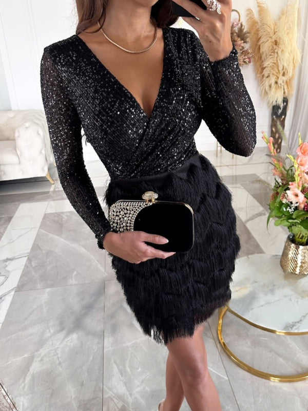 long sleeve sequin fringe dress Dazzling Glam Party | Dress | Sequin Sparkly Dress SOLERSUN Women's Green Halter fw2024ready Carolina Floral 3/4 Sleeve Maxi Dress (Size):XL Size medium measures 61.50
