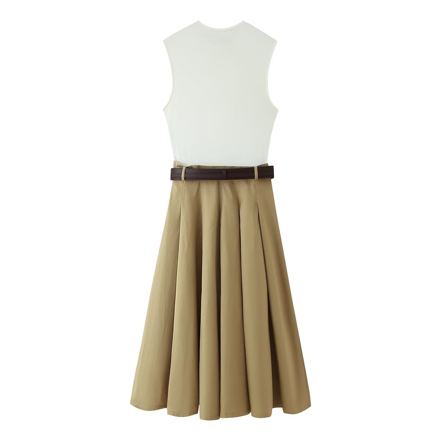 Ivy Belted Pleated Midi Dress | Sleeveless Business Casual Workwear Midi Dress | Elevated Basic Semi formal dress