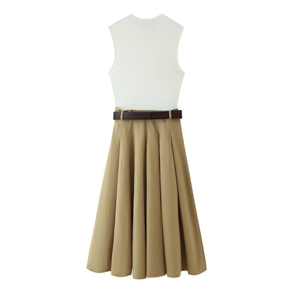 Ivy Belted Pleated Midi Dress | Sleeveless Business Casual Workwear Midi Dress | Elevated Basic Semi formal dress