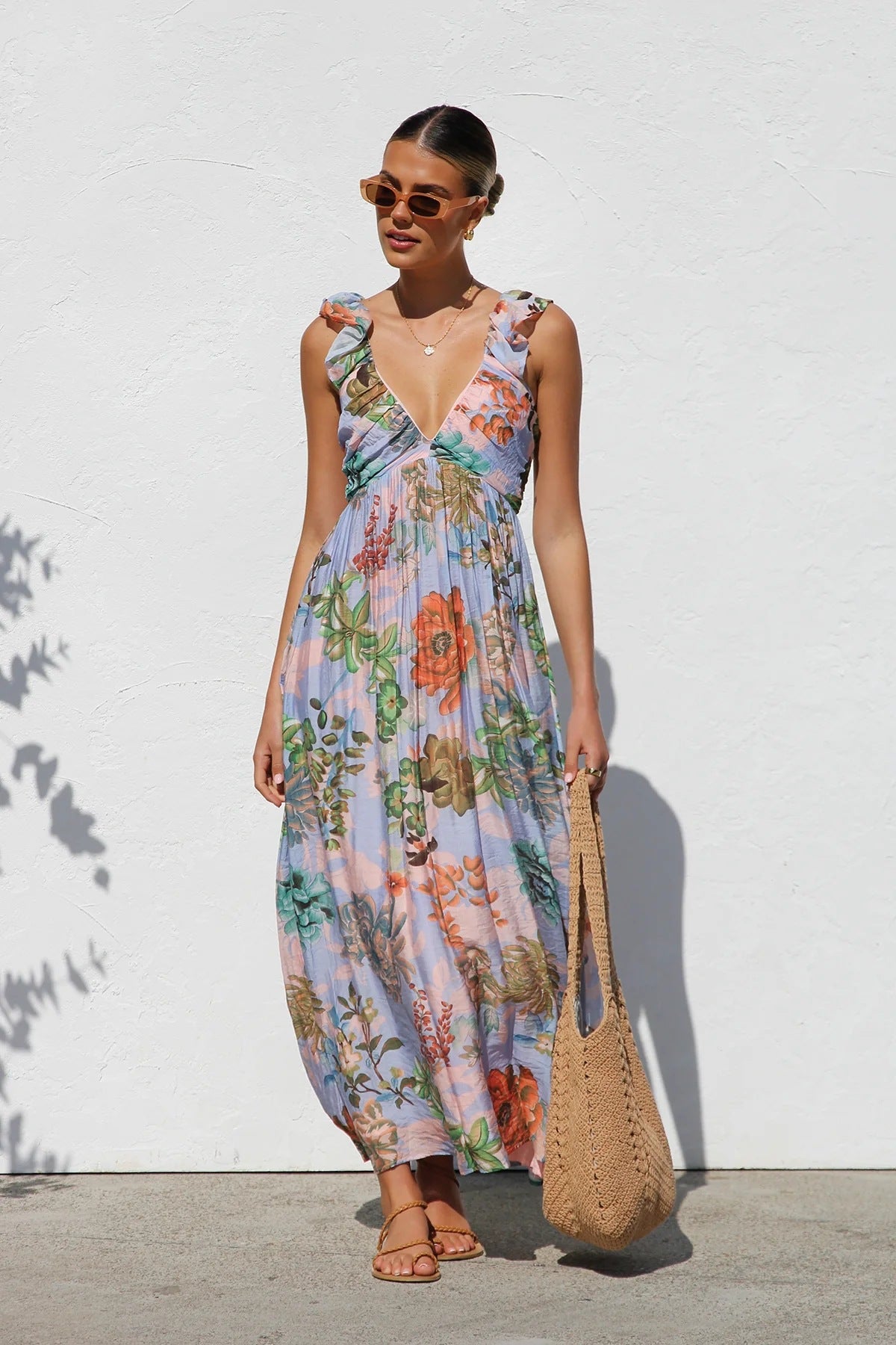 Summer Sunlit Breeze Floral Maxi Sundress