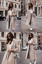 Load image into Gallery viewer, Women’s wool blend tie-waist wrap coat featuring a polished silhouette and clean finish, suitable for professional, travel, and everyday wear.