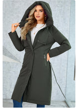 Load image into Gallery viewer, womens down jacket, parka for women, duck down coat, parka coat, belted coat, duck down jacket womens,  womens down coats and jackets duck down jacket, hooded parka jacket, hooded down jacket, down coat, winter coats women, long line coat, womens dressy winter coats, womens outdoor coat, womens long parka coat.