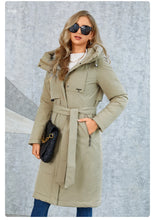 Load image into Gallery viewer, womens down jacket, parka for women, duck down coat, parka coat, belted coat, duck down jacket womens,  womens down coats and jackets duck down jacket, hooded parka jacket, hooded down jacket, down coat, winter coats women, long line coat, womens dressy winter coats, womens outdoor coat, womens long parka coat.