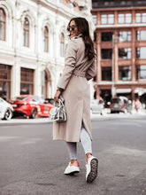 Load image into Gallery viewer, Women’s mid-calf wool blend coat with wrap construction and adjustable fit, ideal for office days, meetings, and cold-weather layering.