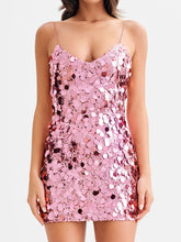 Load image into Gallery viewer, Sequin mini party dress, hot pink sequin dress, sequin mini dress, big sequin dress, Pink sequin dress, Prom Dress, Pink sparkly dress, Glitter dress, Sequin Party dress, hot pink prom dress, sexy cocktail dresses, Sequin Glitter Dress,  party &amp; cocktail dress, dance &amp; prom dress, date night dress, sequin outfit.