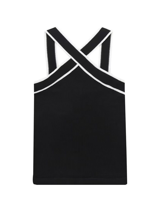 contrast trim tank top for women, black tank top, halter tank top, layering top black color