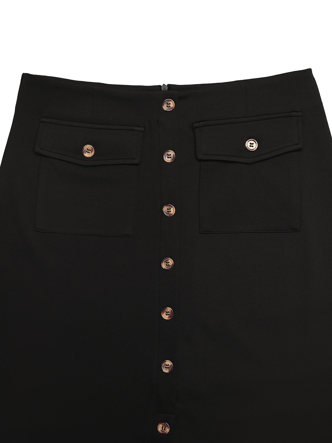 Claire Tailored High Waisted Black Midi Skirt with Slit | Button Front Midi Pencil Skirt