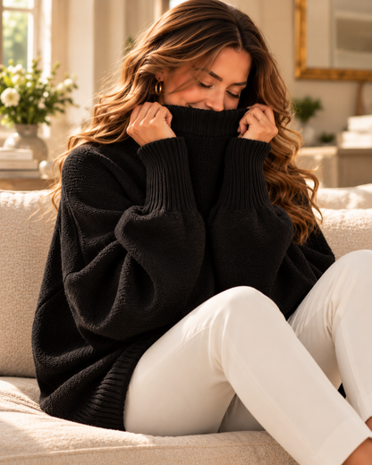 black ribbed dolman sleeve sweater women, old money sweater, textured knit with a roomy body, wide dolman sleeves, long ribbed cuffs and elongated hem, styled as an oversized knit old money outfit essential for understated heritage inspired fashion.