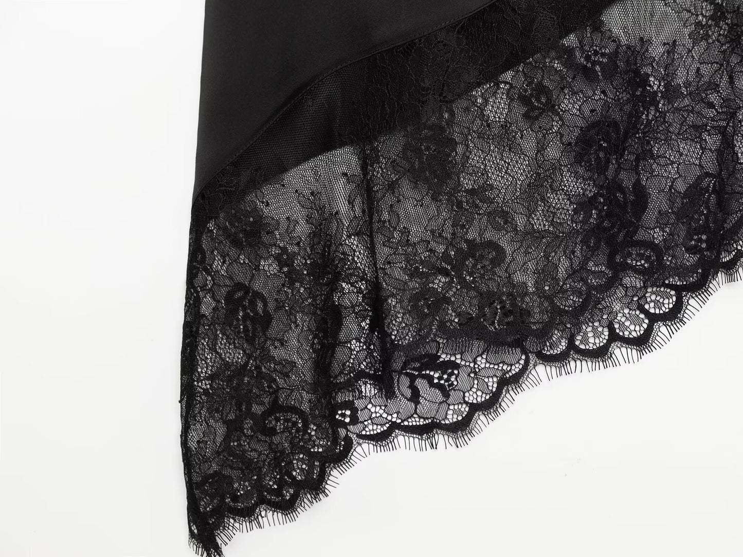 Amalfi High Neck Asymmetric Halter Lace-Hem Top | Elegant Satin Evening Halter Top
