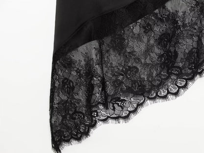Amalfi High Neck Asymmetric Halter Lace-Hem Top | Elegant Satin Evening Halter Top