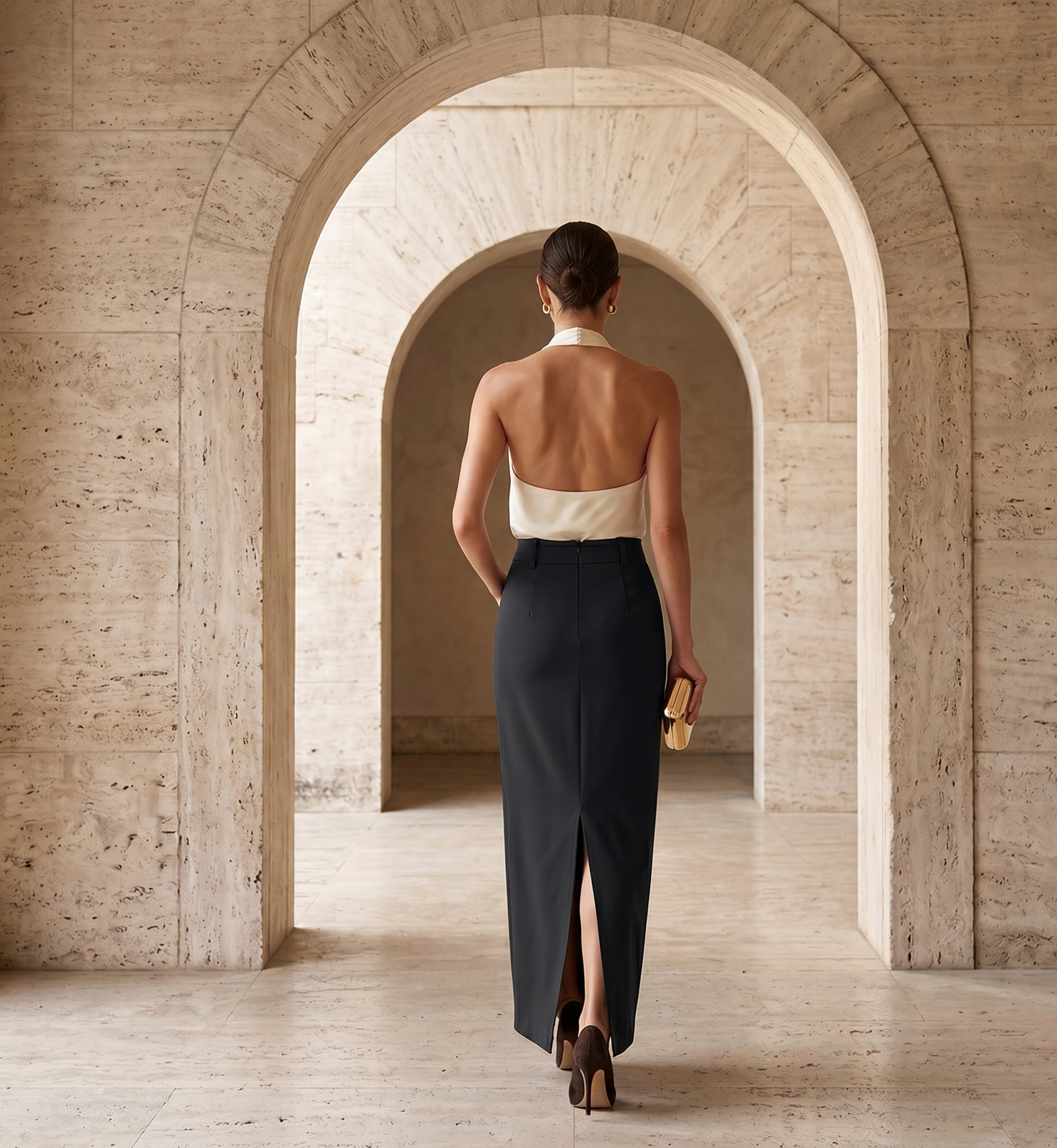 black lace midi skirt, high waist pencil midi skirt, women’s elegant workwear skirt, minimalist pencil skirt, Women’s high waisted midi skirt with floral lace slit in refined woven fabric, chic elegant dinner outfit skirt for polished date night styling looks, workwear outfits women, elevated basics women.