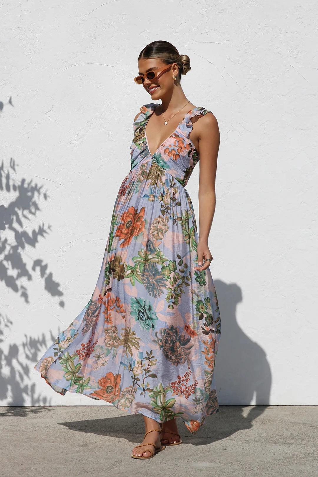 Summer Sunlit Breeze Floral Maxi Sundress