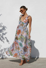 Load image into Gallery viewer, summer floral maxi sundress, floral maxi dress, flowy maxi dress, long maxi dress, ruffle maxi dress, maxi sundress, flowy maxi sundress, boho maxi dress, Best summer dresses for women US, Vacation dress USA, beachwear dress for women.