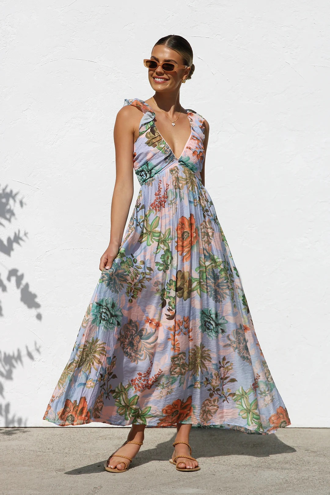 light blue cotton maxi dress Sky Blue Ruched Tiered Sleeveless Maxi Dress