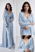 Load image into Gallery viewer, two piece knit maxi dress, outfit set women, sleeveless maxi dress, knit dress set, Knit maxi dress and long cardigan co-ord set in soft knit fabric with straight silhouette, quiet luxury outfit and outfit set women styling, knit maxi dress and cardigan set for business casual knit set, Instagram worthy knit co-ord, classy casual maxi.