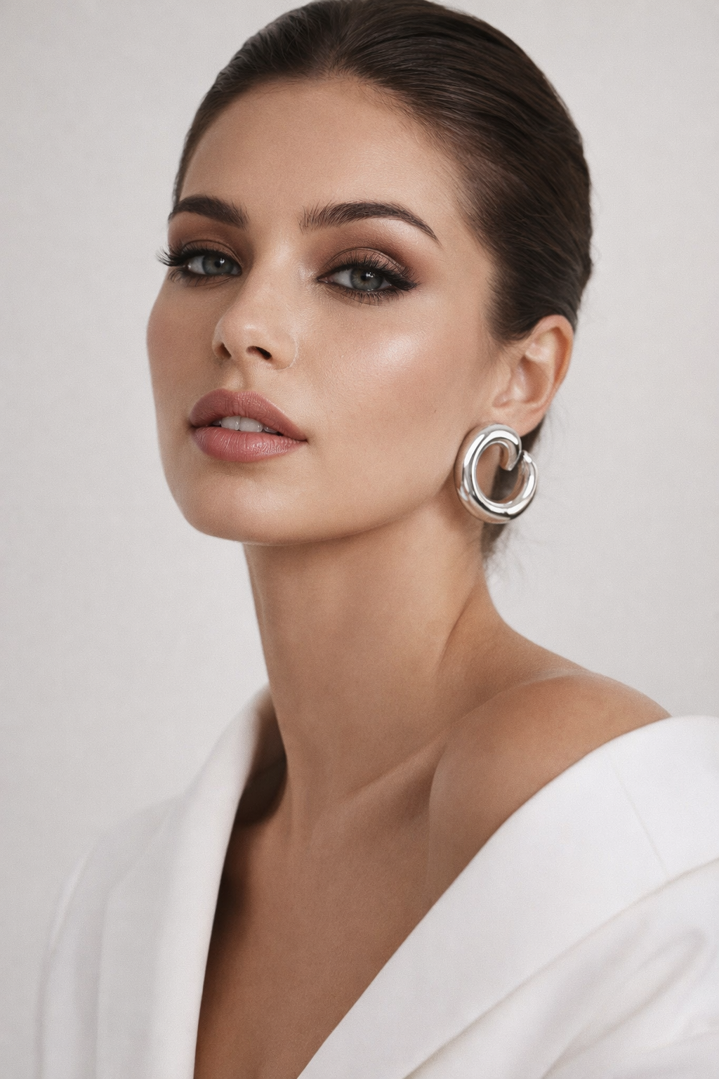 bold statement silver hoop earrings, bold statement earrings, modern hoop earrings, sculptural earrings, minimalist statement hoop earrings, fashion jewelry, imitation earrings jewelry, jewelry for minimalist outfits, lightweight earrings for all day wear.