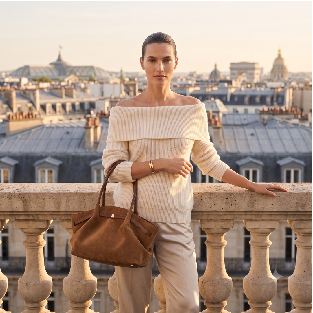 Office work tote bag with a relaxed quiet luxury tote bag profile, soft faux suede finish, long shoulder straps, and spacious laptop compartment for effortless weekday organization.