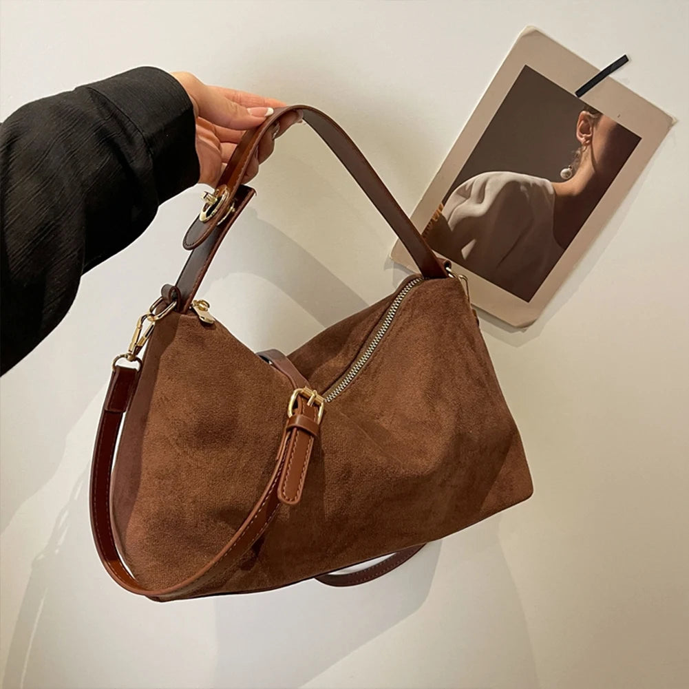 slouchy hobo bag, Soft suede shoulder tote, top handle plus detachable strap, slouchy hobo handbag, weekend bag, commuter purse, quieter-luxury accessory, best fall crossbody bag, hobo tote bag, minimalist tote bag, suede bag women.