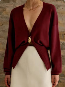 neutral knit outfit, cozy fall outfit, Pinterest outfit cardigan, puff sleeve cardigan, capsule wardrobe sweater, quiet luxury knitwear, fall cardigan outfit, statement button cardigan, old money sweater for women.