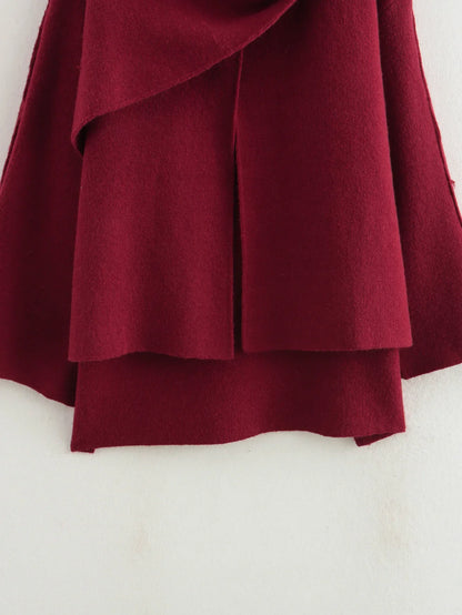 Aristella Draped Cape Scarf Coat | Layered Quiet Luxury Sweater with Attached Scarf | Elegant Shawl Collar Coat