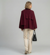 Load image into Gallery viewer, shawl collar coat women, classy fall outfits coat,  Cape-style poncho sweater women with attached scarf, soft knit finish, trending quiet luxury sweater for fall sweaters women and classy casual outfits women, business casual wool coat, quiet luxury coat women.