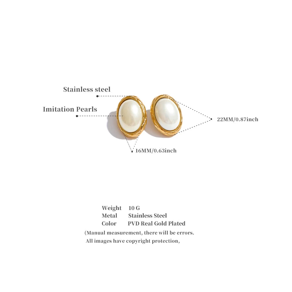 Amara Classic Pearl Oval Stud Earrings | Minimalist Jewellery
