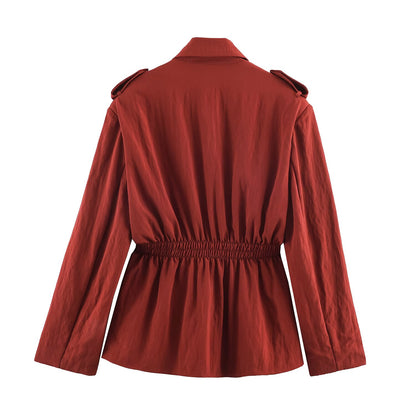 Autumn Cinched Waist Shirt Jacket & Wide Leg Pants Outfit Set