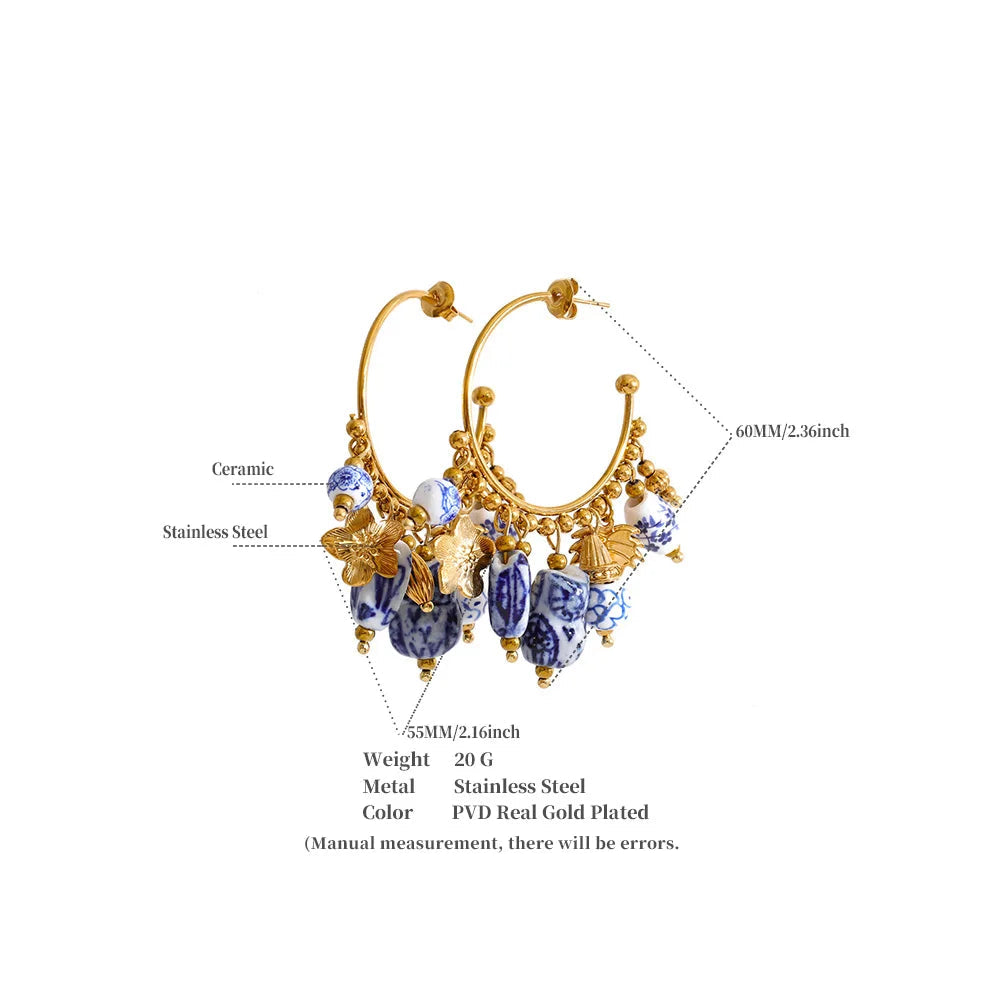 Ambrose Gold Plated Drop Hoop Earrings with Ceramic Charms