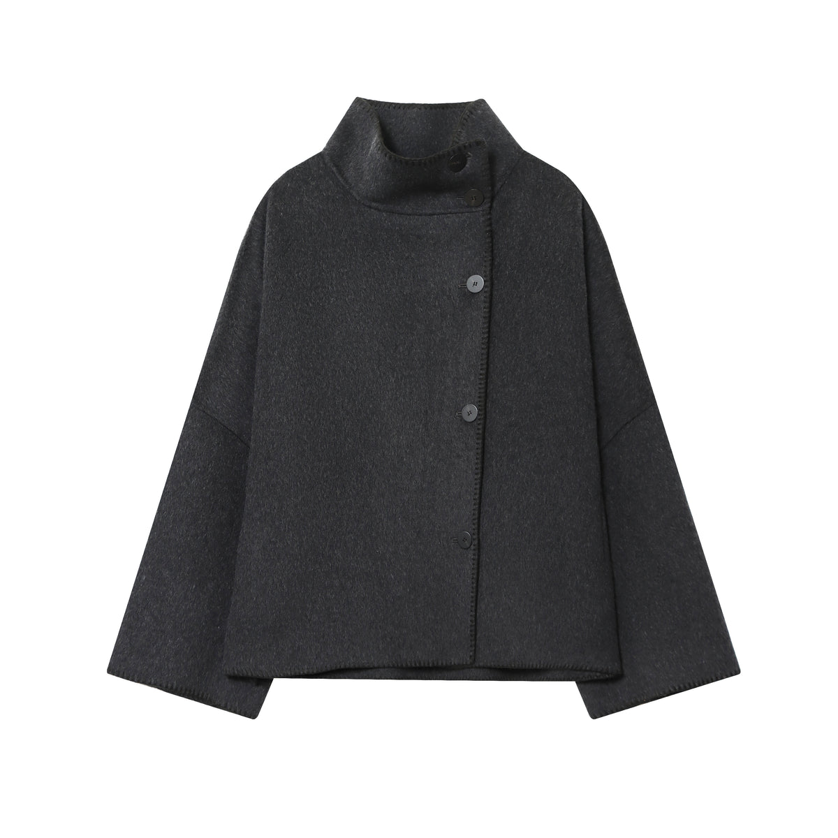Agatha Oversized Funnel Neck Jacket | Contrast Stitch Jacket Coat