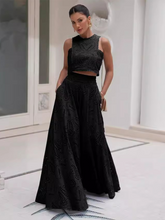 Load image into Gallery viewer, black eyelet dress, black two piece set, crop top and maxi skirt set, long maxi skirt dress, 2 piece sets, matching set women, Coord set dress, ladies cords, holiday two piece sets, skirt co ords sets, two piece lounge sets, summer co ord outfits, two piece co ord set skirt, two piece outfits for women, co ord sets women, beach maxi dress, top and maxi skirt, long maxi dress.