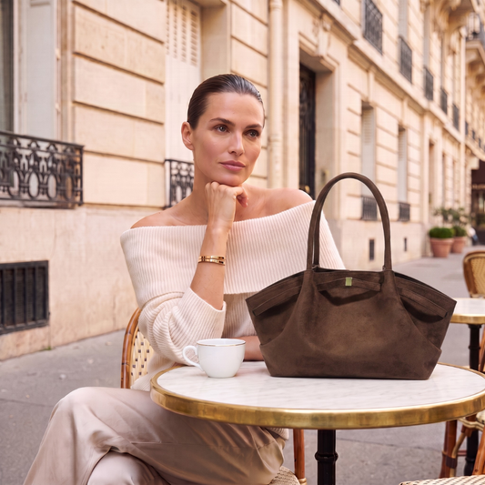 Oversized slouchy tote featuring a soft velvety matte tote bag finish, long shoulder straps, and roomy interior, perfect as a work tote bag laptop for commuting, meetings, and daily essentials.