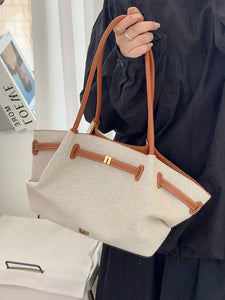 everyday canvas tote bag, chocolate brown canvas tote bag, Serane chocolate brown canvas tote bag for women, structured carryall with belt detail, everyday office canvas bag with gold hardware accents.