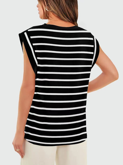 French girl striped top, relaxed fit striped tee women, European summer tops for women, coastal grandmother outfit top, Women’s striped cap sleeve top in soft lightweight fabric with a relaxed silhouette, casual chic striped summer top for European vacation outfits and effortless everyday styling.