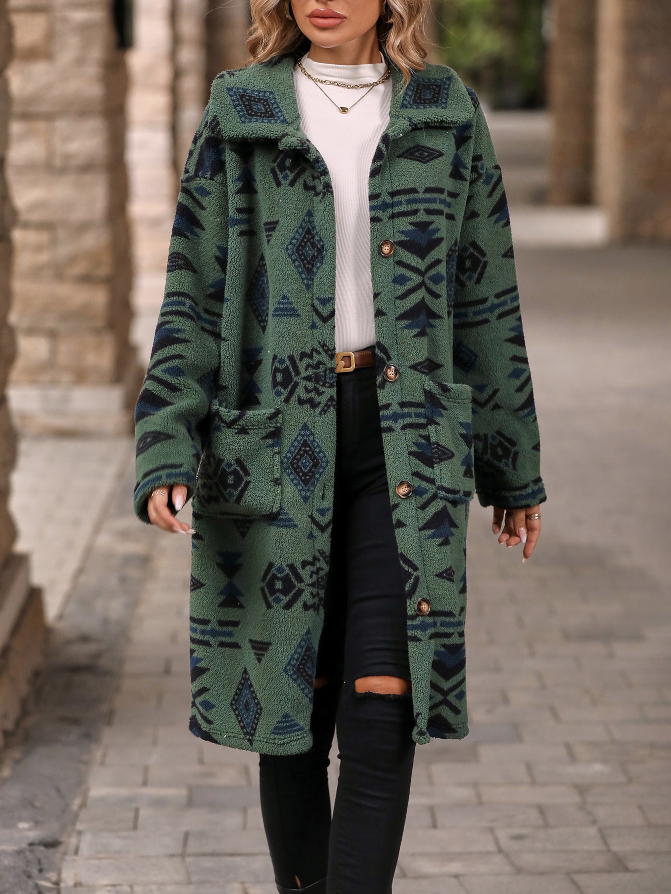 Cozy Winter Boho Chic Aztec print women's long line coat | Women's