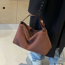 Load image into Gallery viewer, suede hobo bag, convertible crossbody bag, Soft slouchy suede tote, top-handle shoulder bag, detachable strap, secure zipper, everyday work &amp; weekend bag, travel-friendly purse, fall handbag staple, quiet-luxe vibe, slouchy shoulder bag, slouchy tote bag, everyday tote bag, casual tote bag.