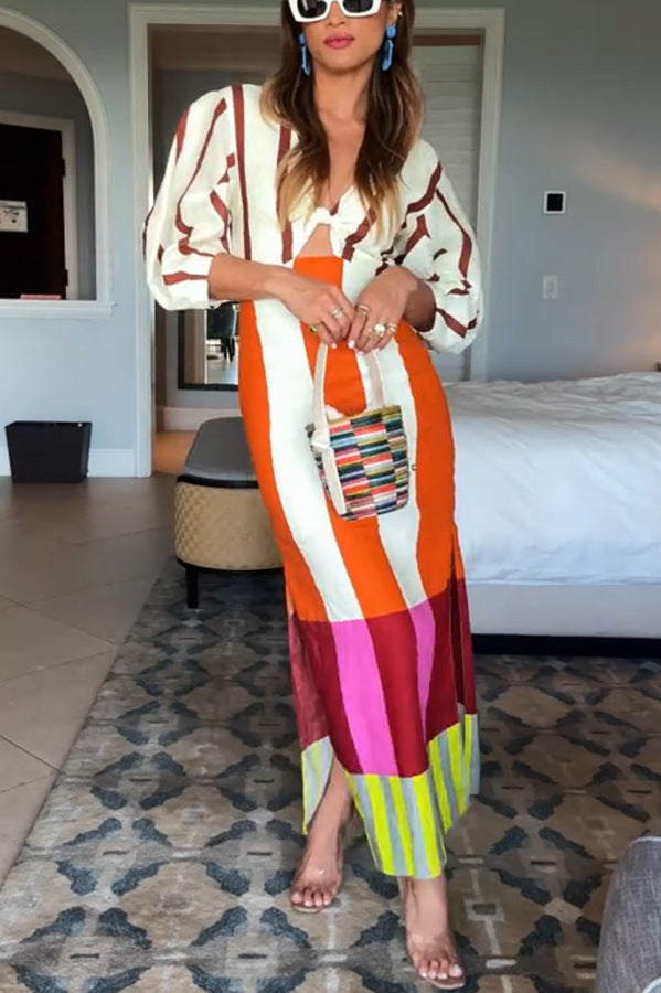 colorblock boho maxi dress
