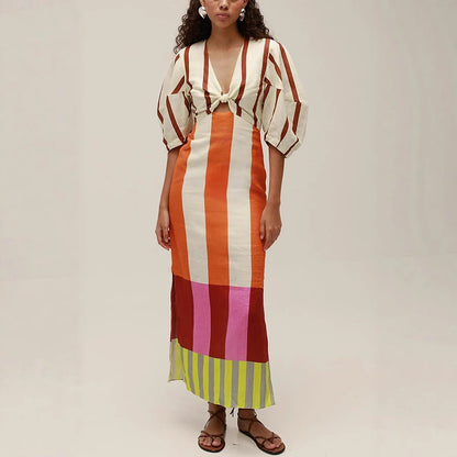 colorblock plunging v neck maxi dress