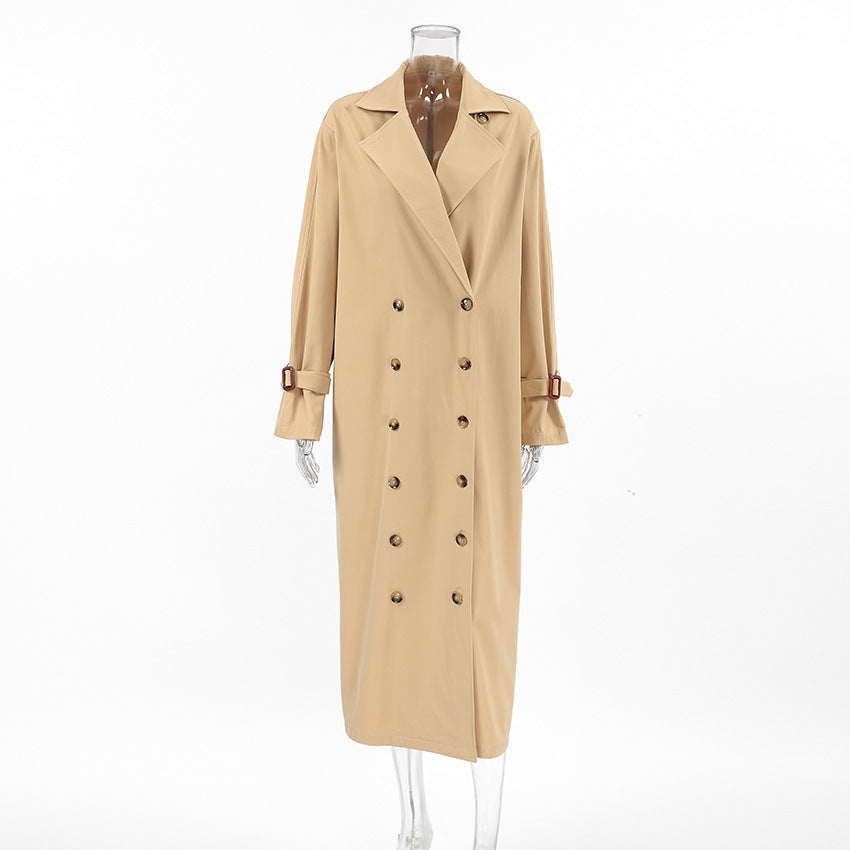 Classic Beige Double-Breasted Trench Coat for Women | Longline Coat | Quiet Luxury Fall Layering Coat